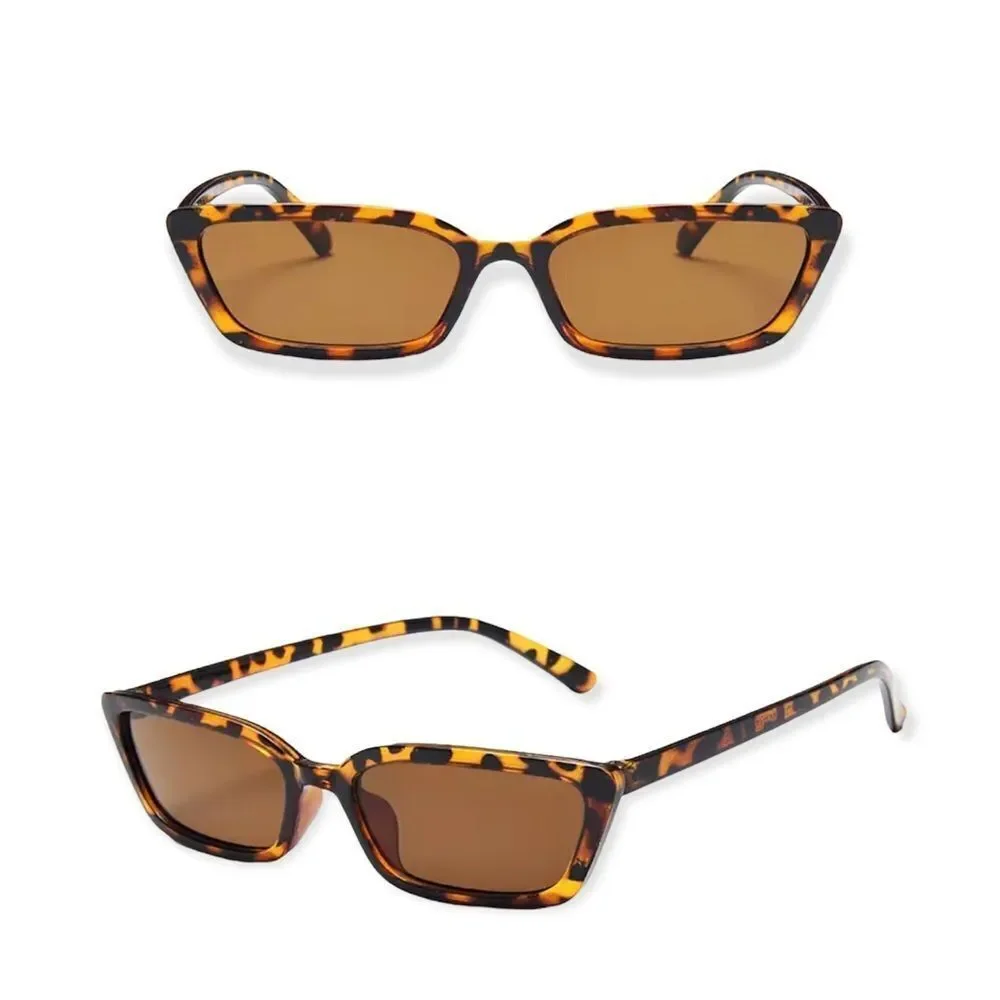 🆕Brown Tortoiseshell Cat Eye Square Rectangle Tinted Lens Sunglasses